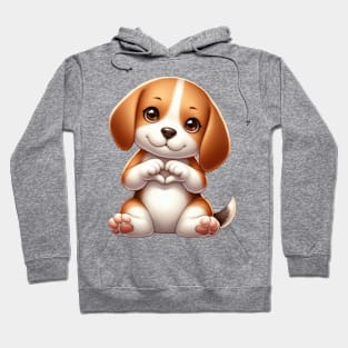 Valentine Beagle Dog Giving Heart Hand Sign Hoodie